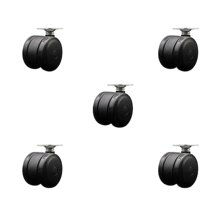 Service Caster 2'' Black Floor Safe Twin Wheel Casters Top Plate, 5PK SCC-TP02S50-TPR-BLK-5